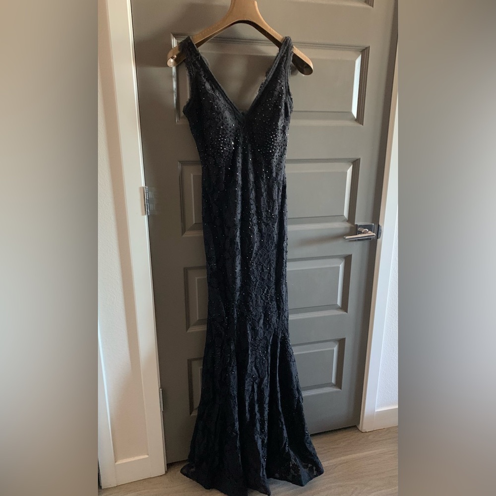 Black beaded floor length gown